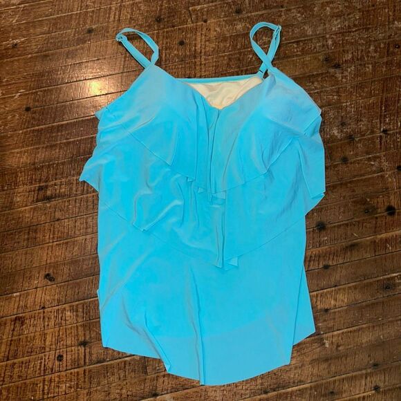 Aqua Green light blue flowy modest one swim tankini top - Picture 1 of 3